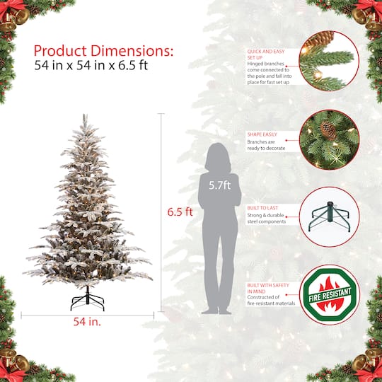 6.5ft. Pre-Lit Flocked Aspen Fir Artificial Christmas Tree, Clear Lights